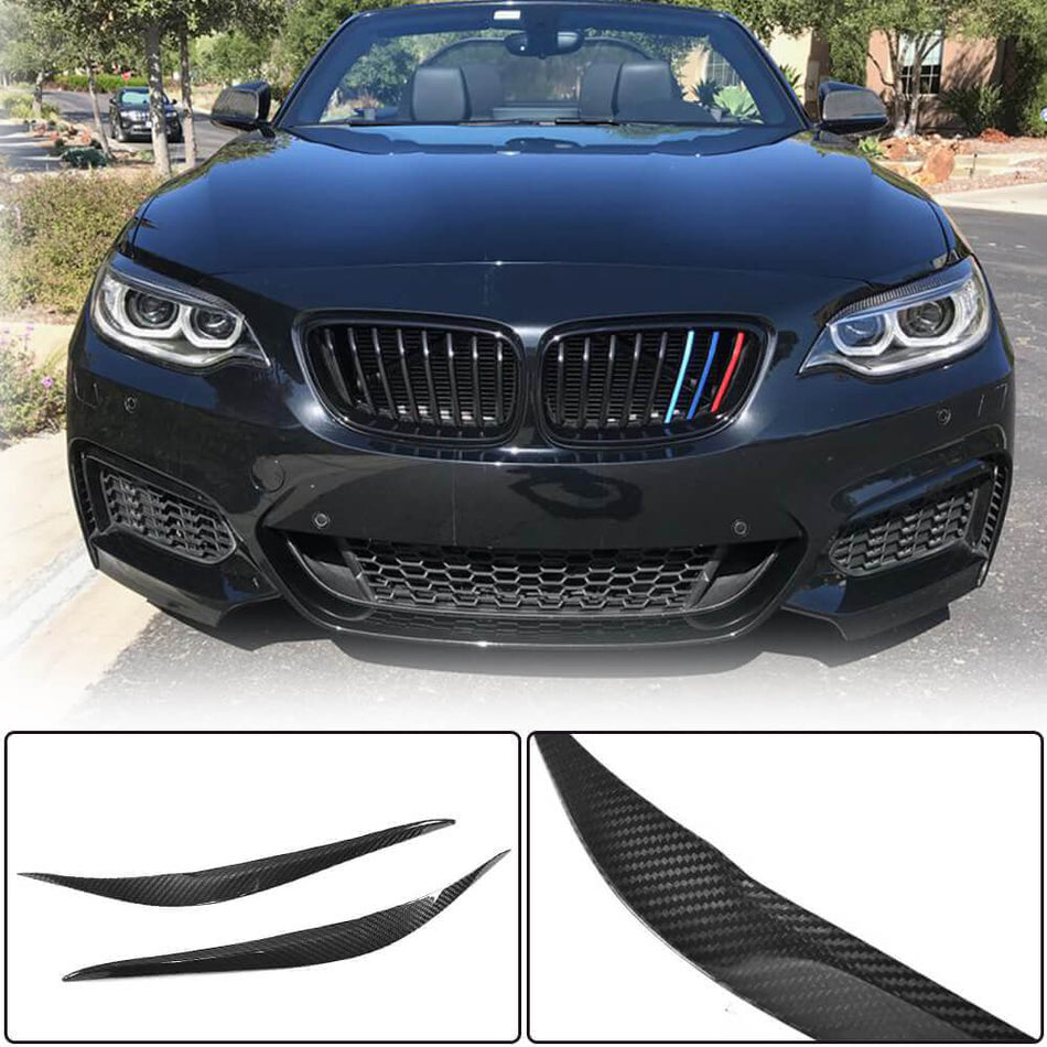 BMW 2 Series F22 F23 F87 M2 2014-2020 Headlight Eyebrows Lamp Eyelids Dry Carbon Fiber-Ahacarbon