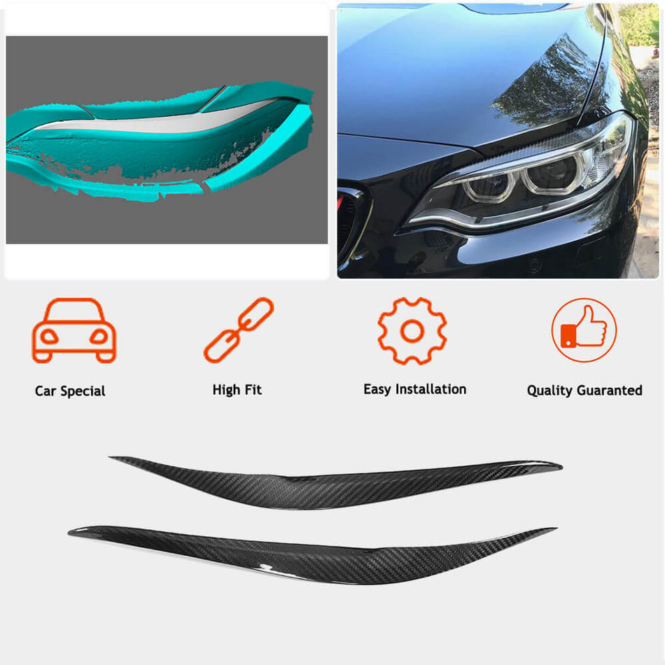 BMW 2 Series F22 F23 F87 M2 2014-2020 Headlight Eyebrows Lamp Eyelids Dry Carbon Fiber-Ahacarbon