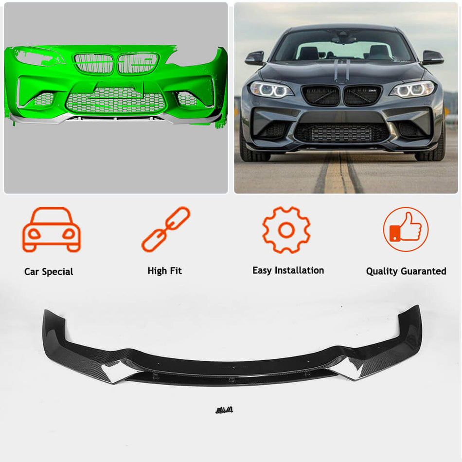 BMW 2 Series F87 M2 Coupe 2016-2019 Front Bumper Lip Carbon Fiber-Ahacarbon