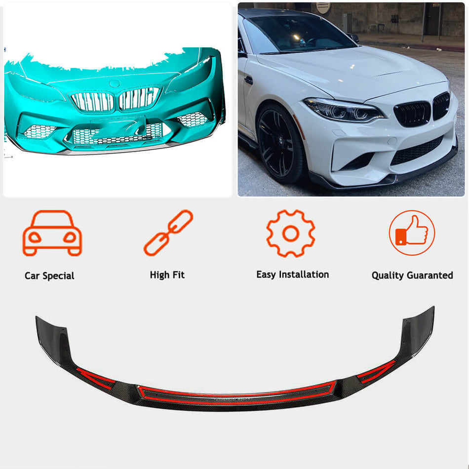 BMW 2 Series F87 M2 Competition M2C 2018-2020 Front Bumper Lip Carbon Fiber-Ahacarbon