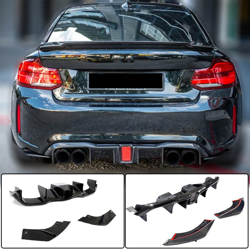 BMW 2 Series F87 M2 M2C 2016-2020 Rear Bumper Diffuser Splitters With LED Brake Light Carbon Fiber-Ahacarbon