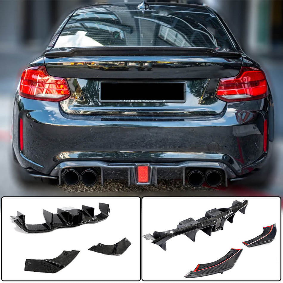 BMW 2 Series F87 M2 M2C 2016-2020 Rear Bumper Diffuser Splitters With LED Brake Light Carbon Fiber-Ahacarbon