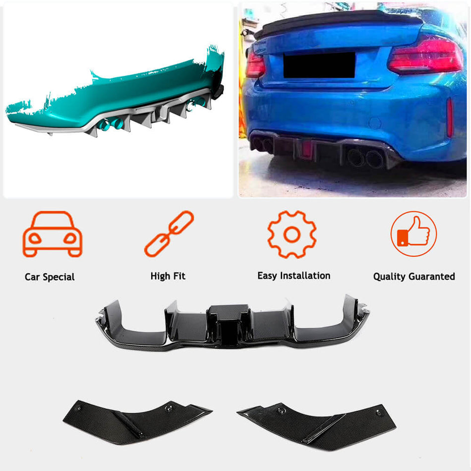 BMW 2 Series F87 M2 M2C 2016-2020 Rear Bumper Diffuser Splitters With LED Brake Light Carbon Fiber-Ahacarbon