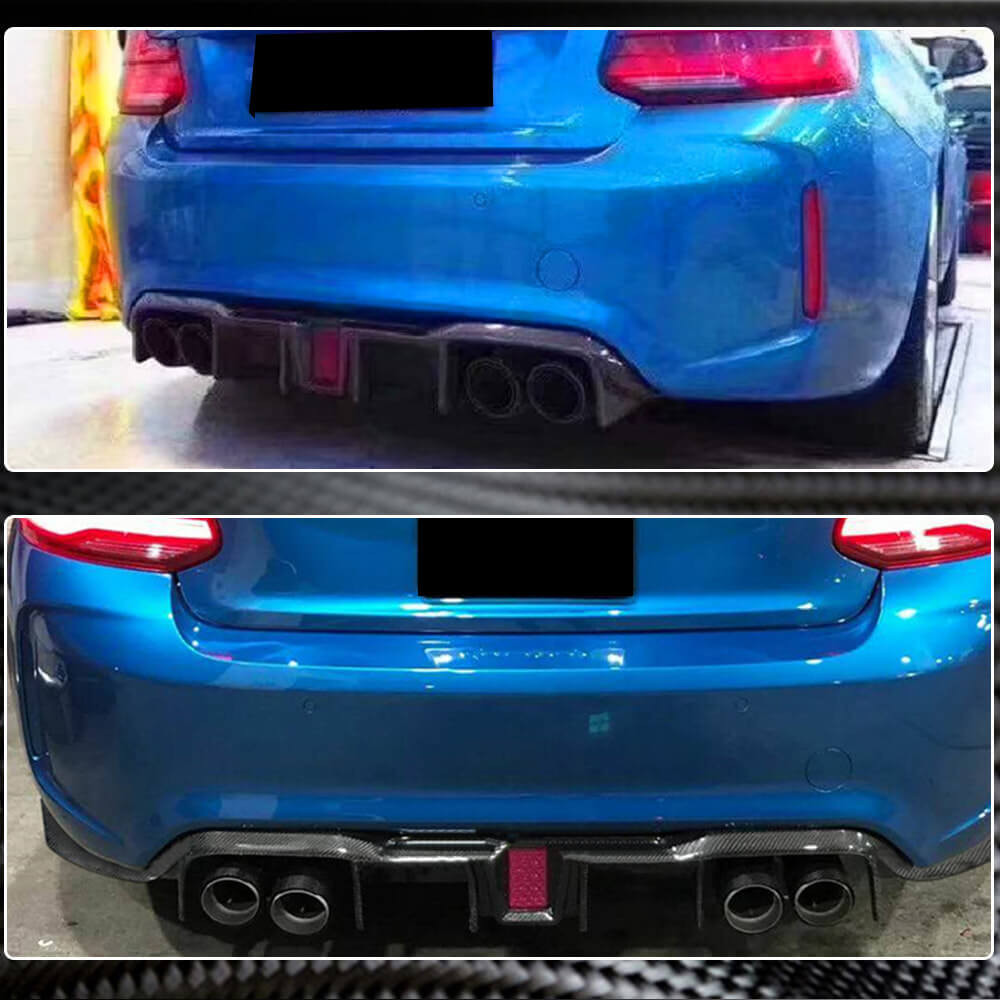 BMW 2 Series F87 M2 M2C 2016-2020 Rear Bumper Diffuser Splitters With LED Brake Light Carbon Fiber-Ahacarbon