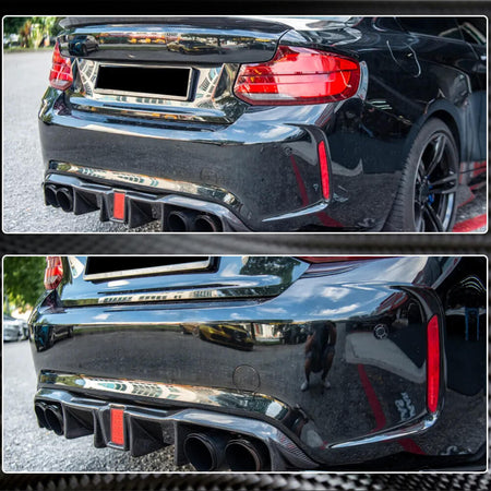 BMW 2 Series F87 M2 M2C 2016-2020 Rear Bumper Diffuser Splitters With LED Brake Light Carbon Fiber-Ahacarbon