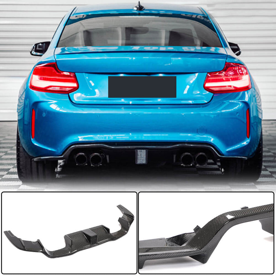 BMW 2 Series F87 M2 M2C 2016-2020 Rear Bumper Diffuser Carbon Fiber (With LED Brake Light)-Ahacarbon