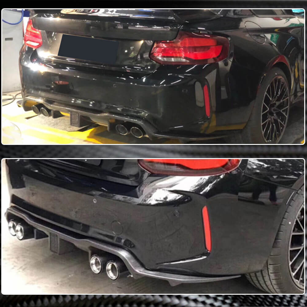 BMW 2 Series F87 M2 M2C 2016-2020 Rear Bumper Diffuser Carbon Fiber (With LED Brake Light)-Ahacarbon