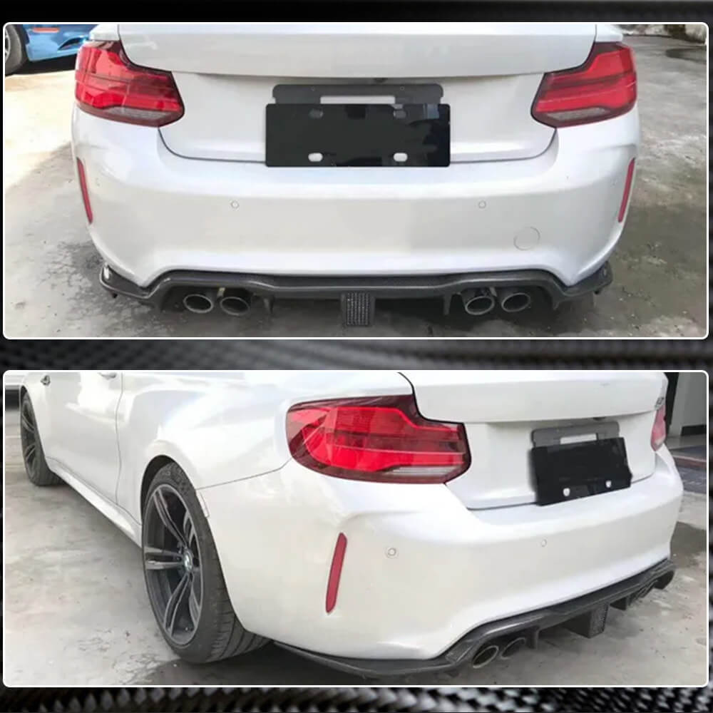 BMW 2 Series F87 M2 M2C 2016-2020 Rear Bumper Diffuser Carbon Fiber (With LED Brake Light)-Ahacarbon