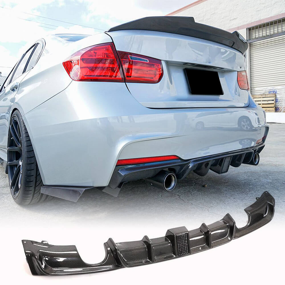 BMW 3 Series F30 M Sport 2012-2018 Rear Bumper Diffuser Lip With brake light Carbon Fiber-Ahacarbon