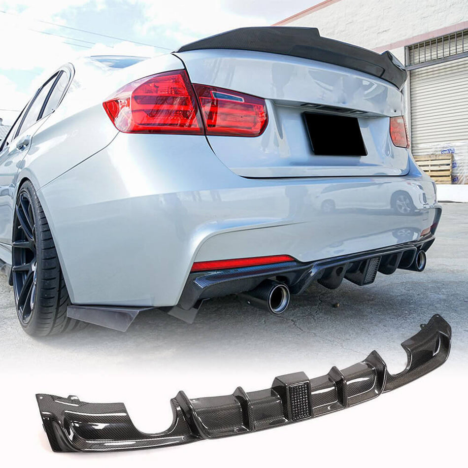 BMW 3 Series F30 M Sport 2012-2018 Rear Bumper Diffuser Lip With brake light Carbon Fiber-Ahacarbon