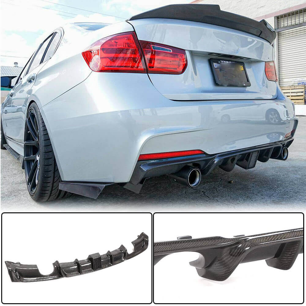 BMW 3 Series F30 M Sport 2012-2018 Rear Bumper Diffuser Lip With brake light Carbon Fiber-Ahacarbon