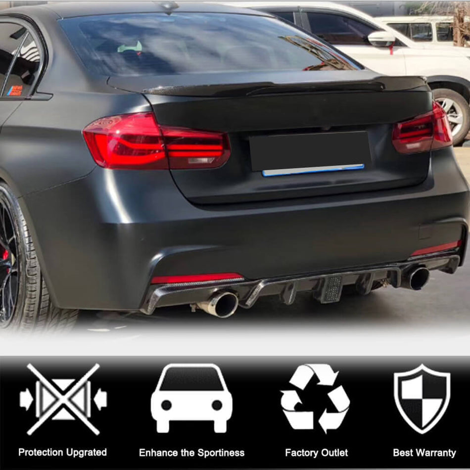 BMW 3 Series F30 M Sport 2012-2018 Rear Bumper Diffuser Lip With brake light Carbon Fiber-Ahacarbon