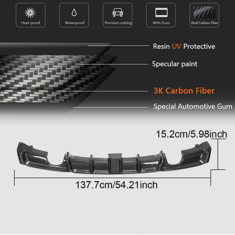 BMW 3 Series F30 M Sport 2012-2018 Rear Bumper Diffuser Lip With brake light Carbon Fiber-Ahacarbon