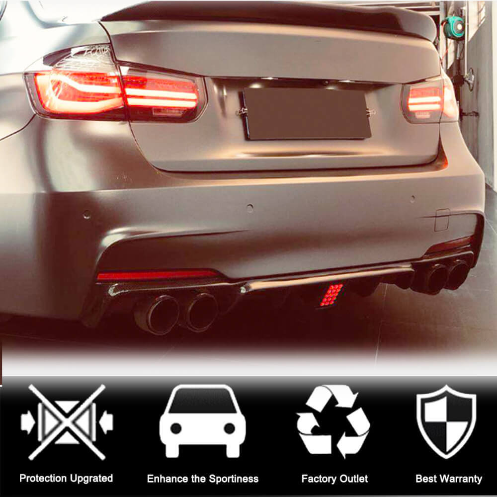 BMW 3 Series F30 M Sport 2012-2018 Rear Bumper Diffuser Lip With brake light Carbon Fiber-Ahacarbon