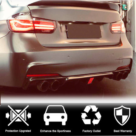 BMW 3 Series F30 M Sport 2012-2018 Rear Bumper Diffuser Lip With brake light Carbon Fiber-Ahacarbon