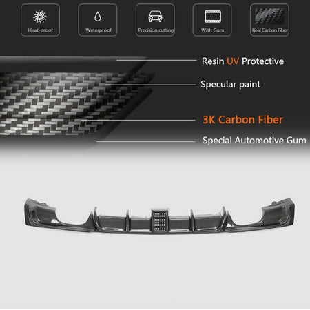 BMW 3 Series F30 M Sport 2012-2018 Rear Bumper Diffuser Lip With brake light Carbon Fiber-Ahacarbon