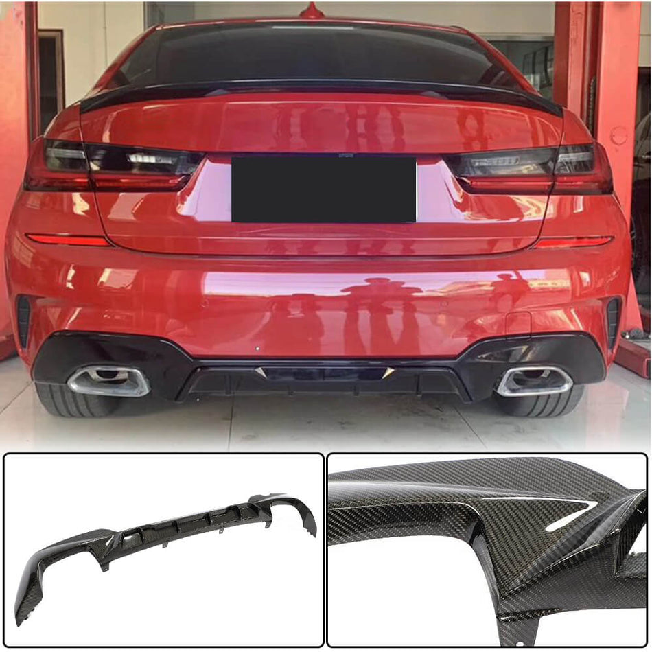 BMW 3 Series G20 320i 330i M Sport 2019-2021 Rear Bumper Diffuser Carbon Fiber-Ahacarbon