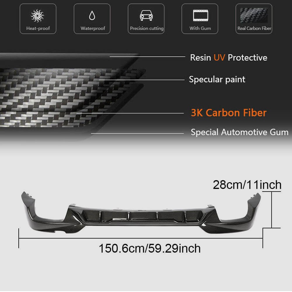 BMW 3 Series G20 320i 330i M Sport 2019-2021 Rear Bumper Diffuser Carbon Fiber-Ahacarbon