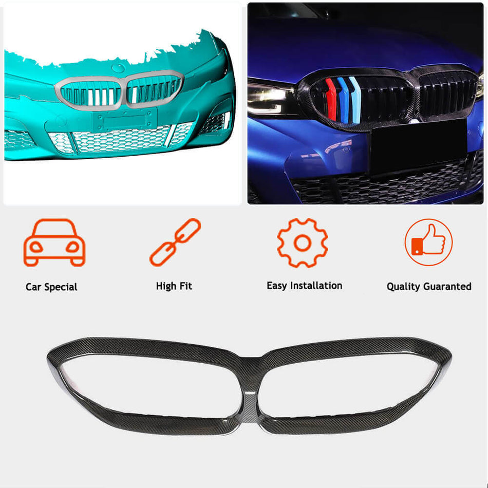 BMW 3 Series G20 2019-2021 Front Grille Dry Carbon Fiber-Ahacarbon