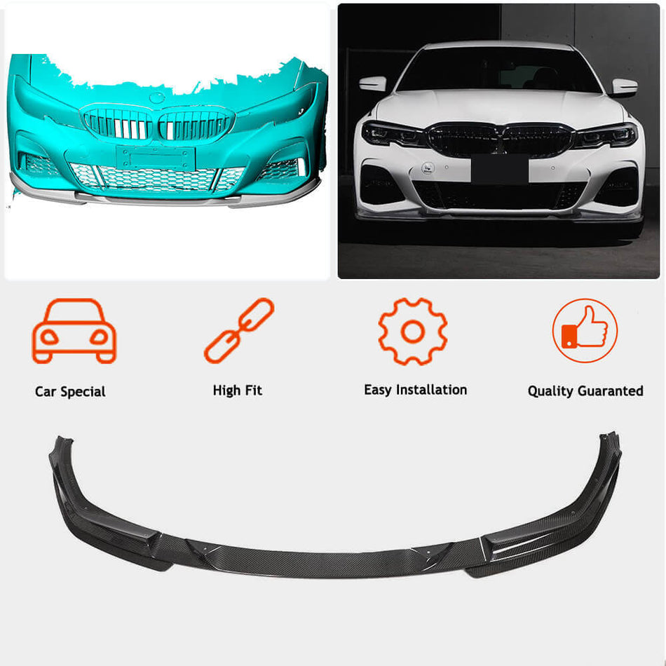 BMW 3 Series G20 320i 330i M Sport M340i Front Bumper Lip Carbon Fiber-Ahacarbon