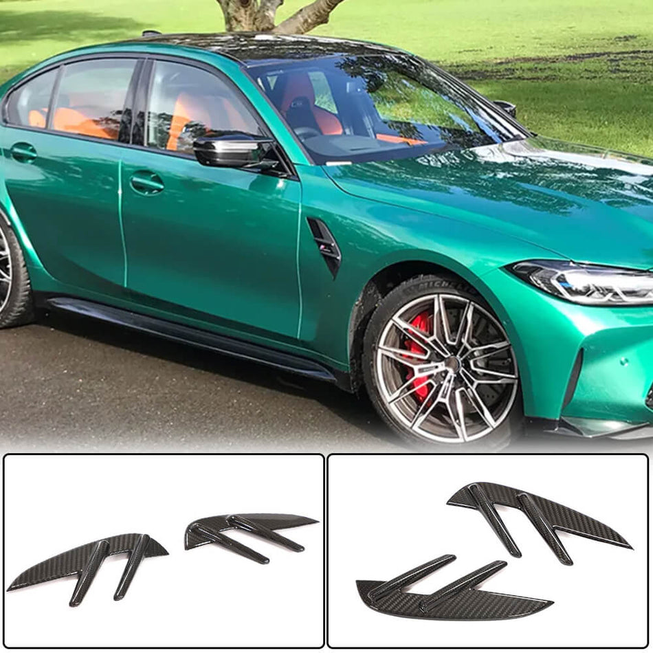 For BMW 3 Series G80 M3 Dry Carbon Fiber Side Marker Air Fender Vent Aero Flicks Trim-Ahacarbon