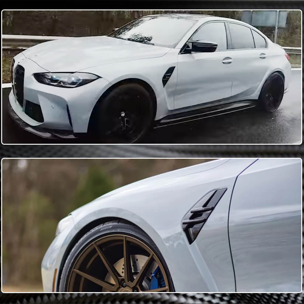 For BMW 3 Series G80 M3 Dry Carbon Fiber Side Marker Air Fender Vent Aero Flicks Trim-Ahacarbon