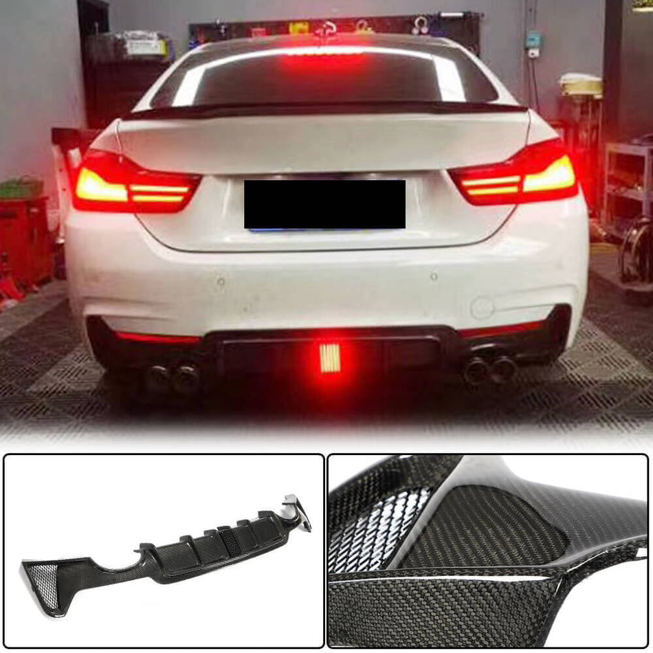 BMW 4 Series F32 F33 F36 M Sport 2014-2019 Rear Bumper Diffuser LED Light Carbon Fiber-Ahacarbon