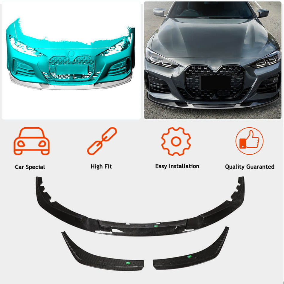 BMW 4 Series G22 G23 420i 430i M Sport M440i 2020UP Front Bumper Lip Dry Carbon Fiber-Ahacarbon