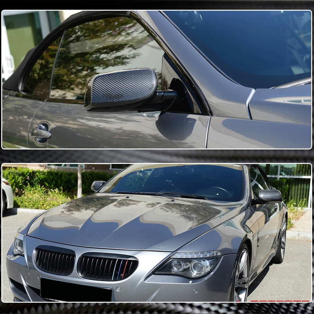 BMW 5 Series E60 E61 Carbon Fiber Add-on Side Rearview Mirror Cover Caps Pair-Ahacarbon