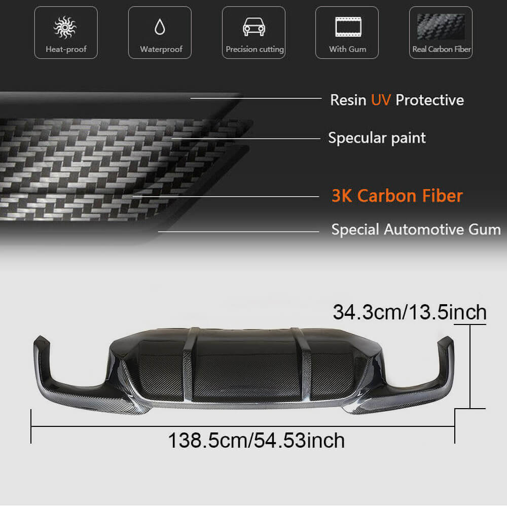 BMW 5 Series F10 535i M Sport 2012-2016 Rear Bumper Diffuser Carbon Fiber-Ahacarbon