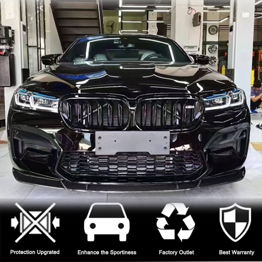 BMW 5 Series F90 M5 Sedan LCI 2021+ Front Bumper Lip Dry Carbon Fiber-Ahacarbon