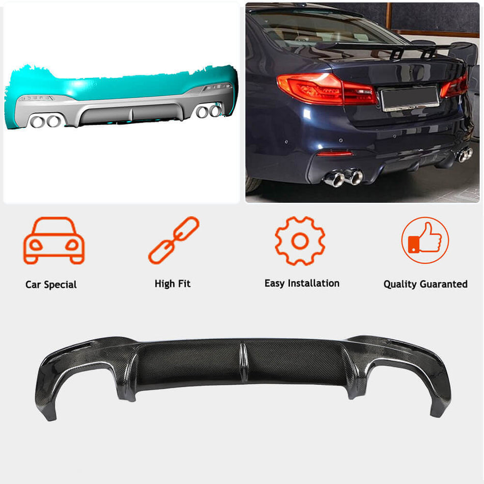 BMW 5 Series G30 520i 530i 540i M Sport M550i 2017-2020 Rear Bumper Diffuser Carbon Fiber-Ahacarbon