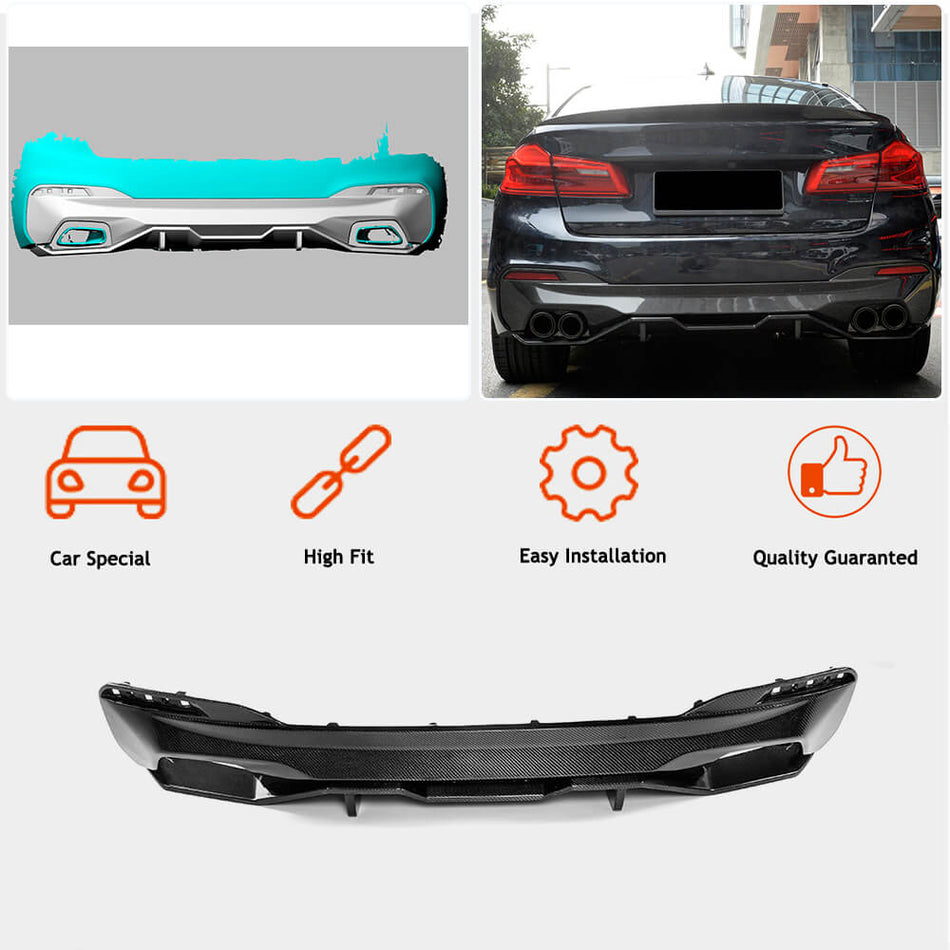 BMW 5 Series G30 530i 530e 540i M Sport M550i 2017-2020 Rear Bumper Diffuser Carbon Fiber/FRP-Ahacarbon