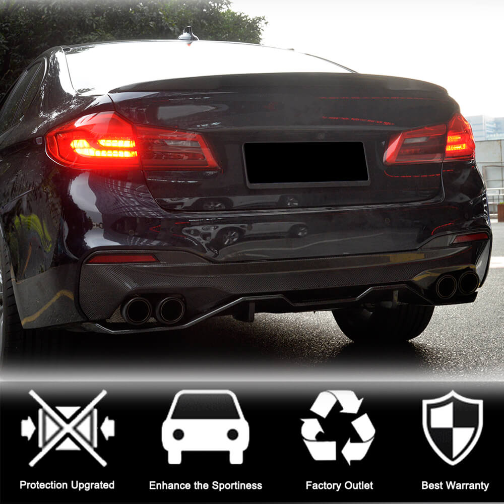 BMW 5 Series G30 530i 530e 540i M Sport M550i 2017-2020 Rear Bumper Diffuser Carbon Fiber/FRP-Ahacarbon