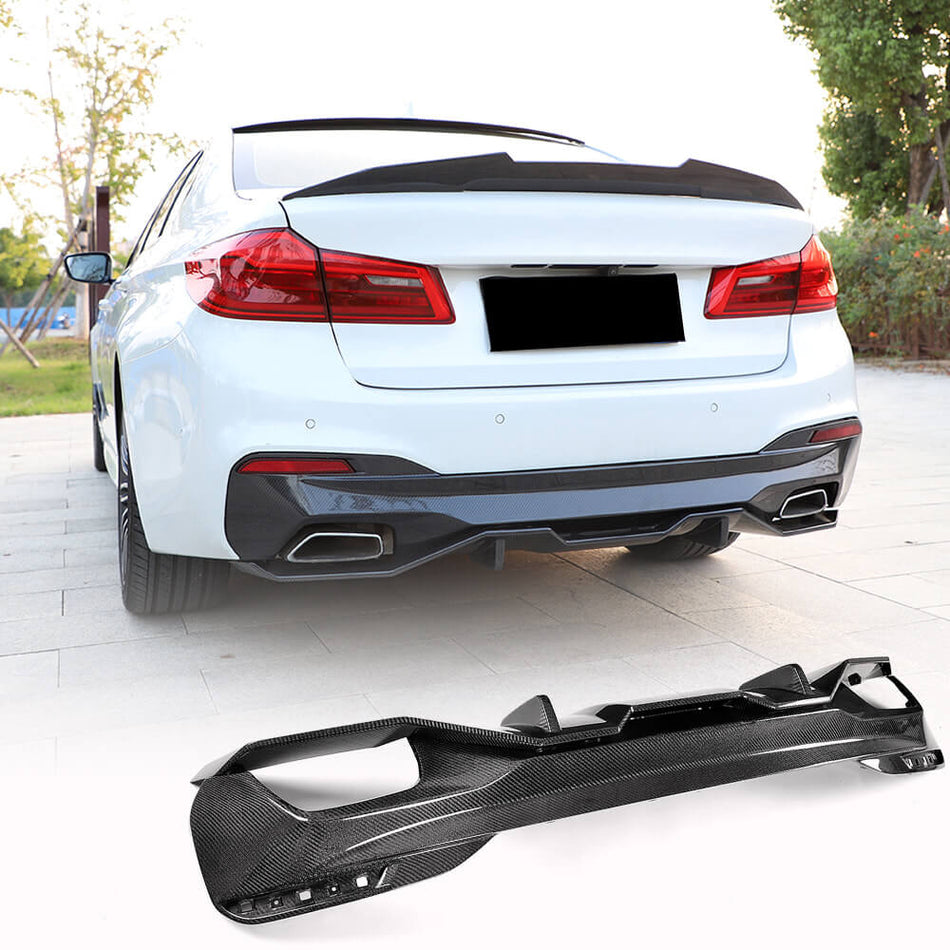 BMW 5 Series G30 530i 530e 540i M Sport M550i 2017-2020 Rear Bumper Diffuser Carbon Fiber/FRP-Ahacarbon
