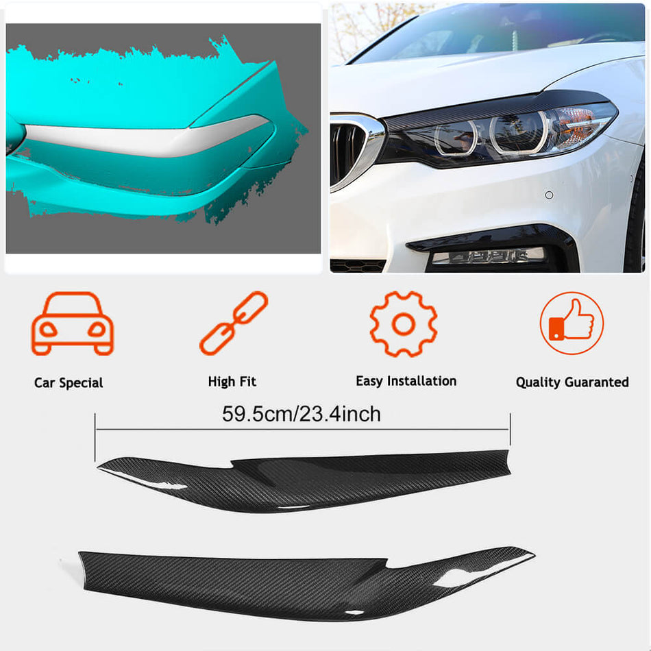 BMW 5 Series G30 G31 520i 530i 540i M550i F90 M5 2017-2020 Headlight Lamp Eyelid Eyebrows Dry Carbon Fiber-Ahacarbon