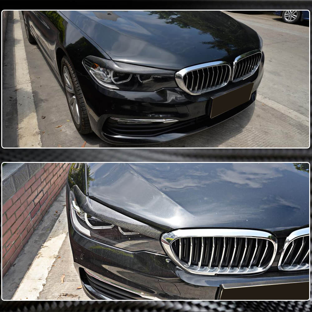 BMW 5 Series G30 G31 520i 530i 540i M550i F90 M5 2017-2020 Headlight Lamp Eyelid Eyebrows Dry Carbon Fiber-Ahacarbon