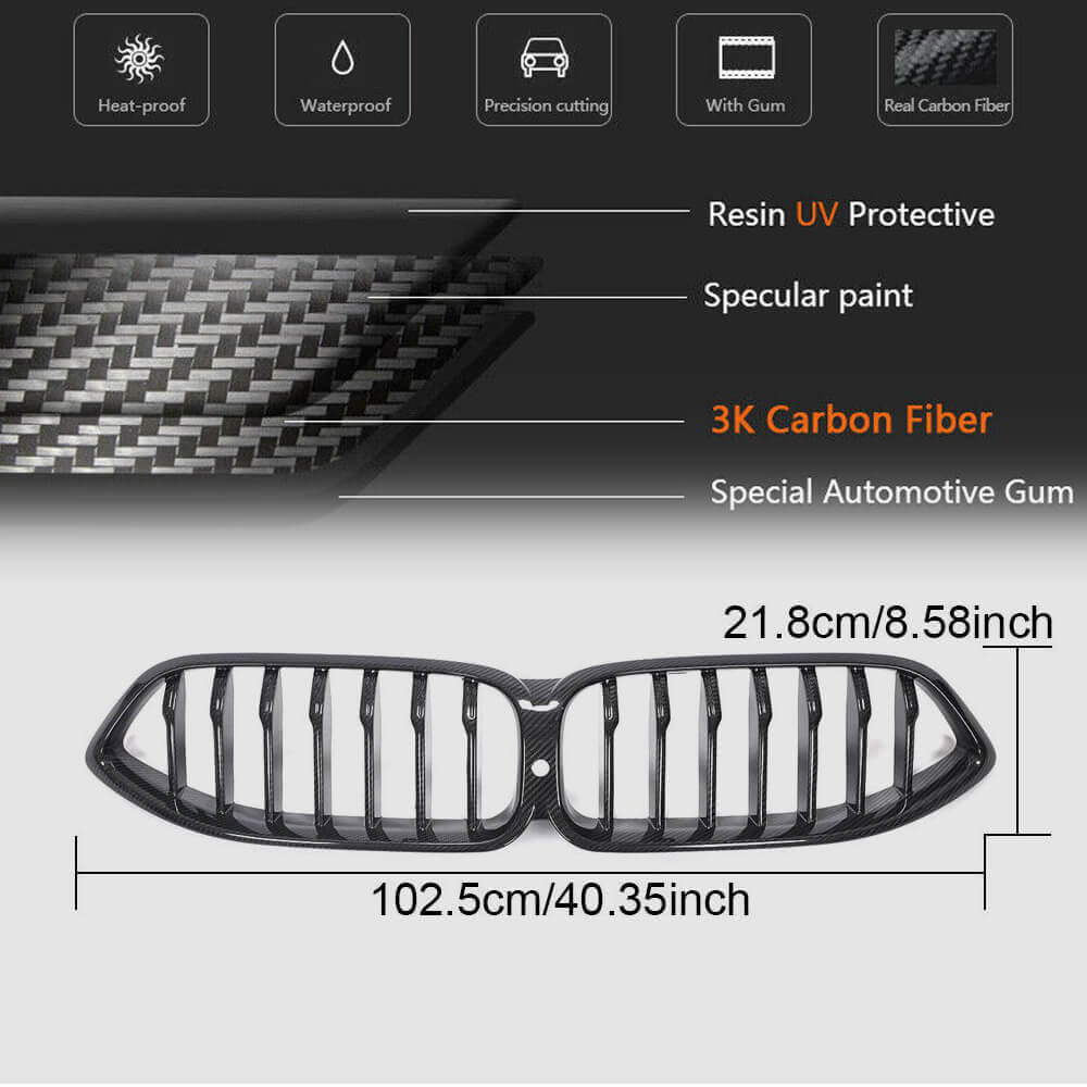 BMW 8 Series G14 G15 G16 840i M850i 2018-2022 Front Bumper Kidney Grille Dry Carbon Fiber-Ahacarbon