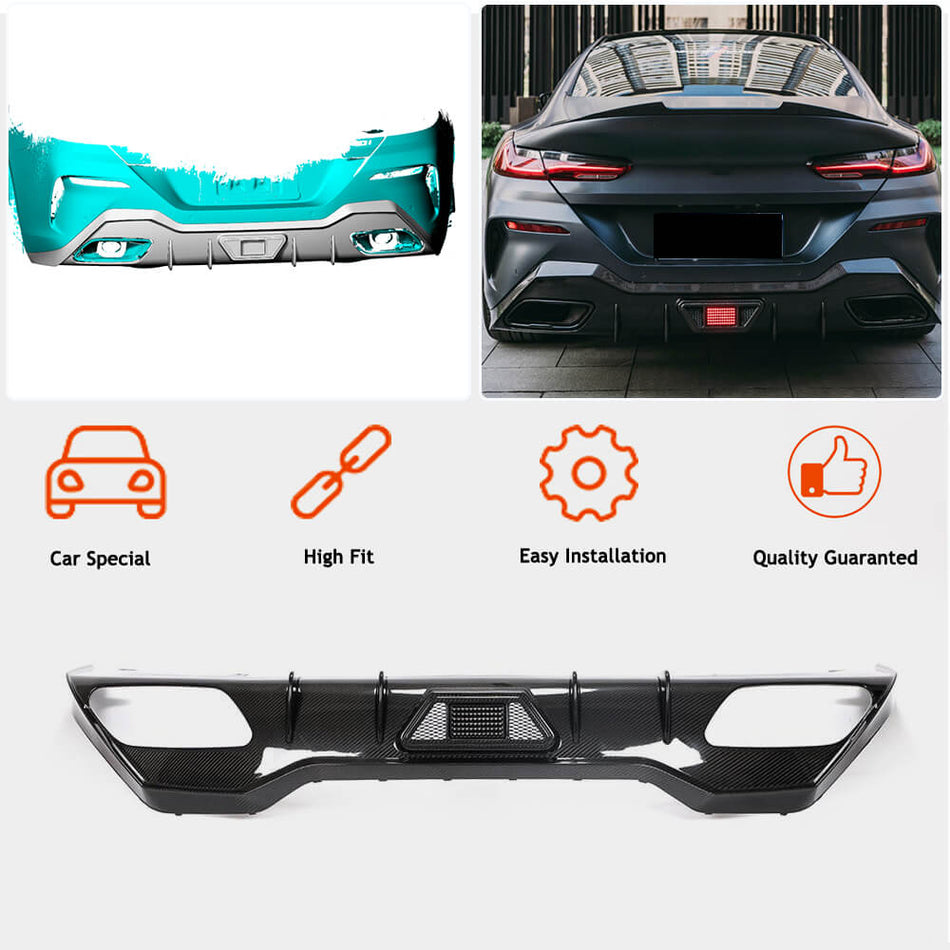 BMW 8 Series G16 M850i xDrive 2018-2021 Rear Bumper Diffuser Dry Carbon Fiber-Ahacarbon