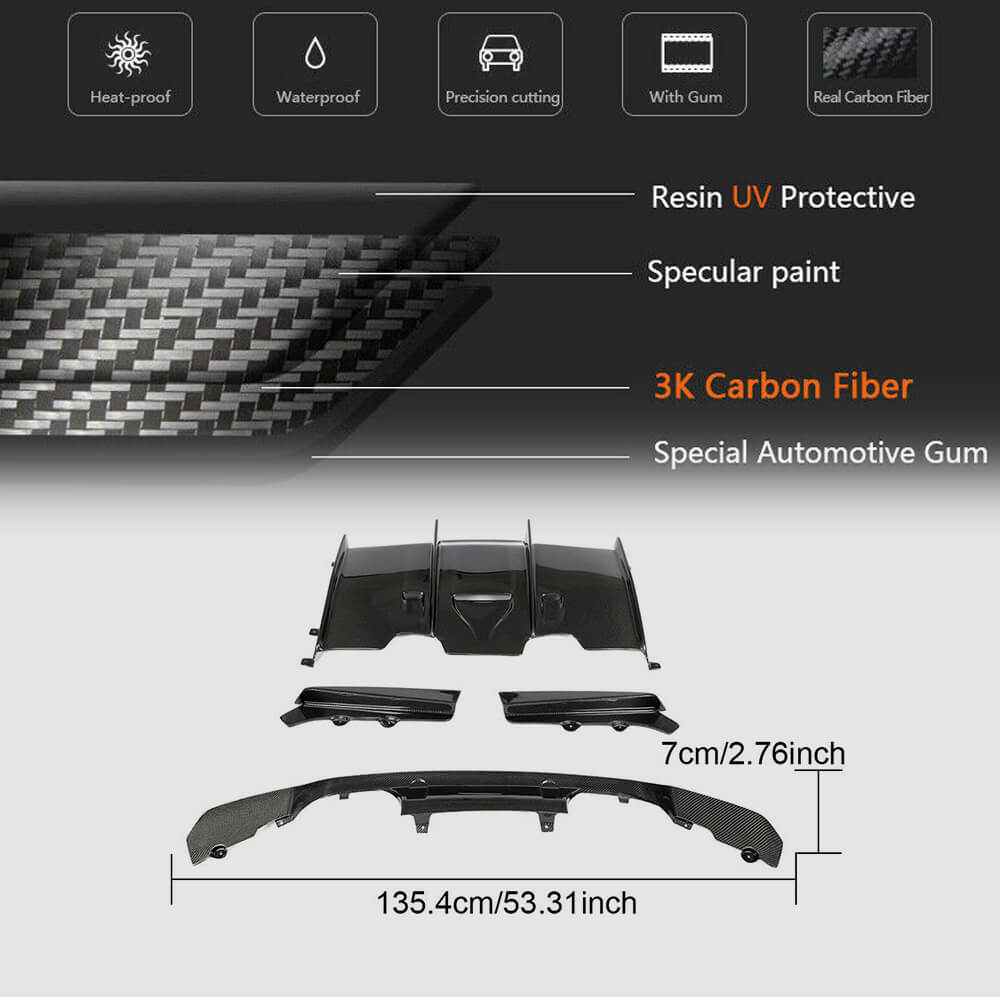 BMW F80 M3 F82 F83 M4 2014-2020 Rear Bumper Diffuser Carbon Fiber-Ahacarbon