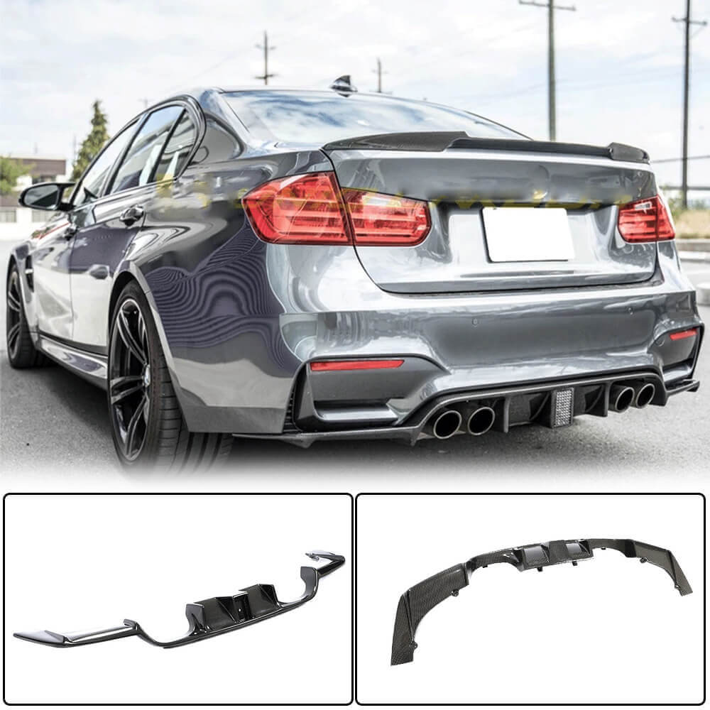 BMW F80 M3 F82 F83 M4 2014-2020 Rear Bumper Diffuser With Brake Light Carbon Fiber-Ahacarbon