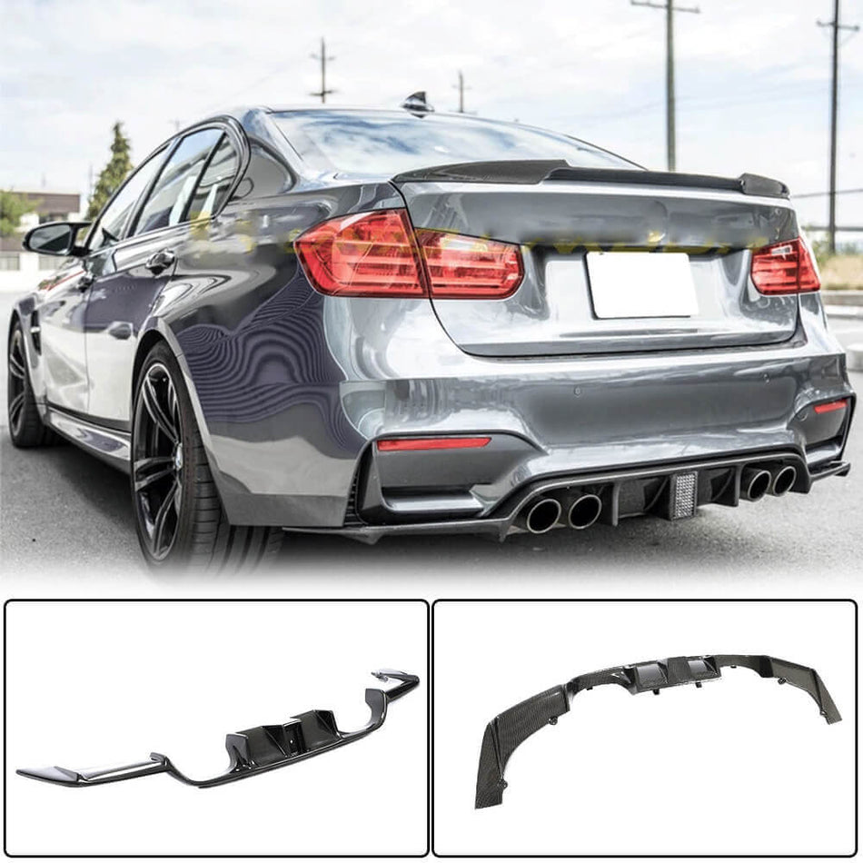 BMW F80 M3 F82 F83 M4 2014-2020 Rear Bumper Diffuser With Brake Light Carbon Fiber-Ahacarbon