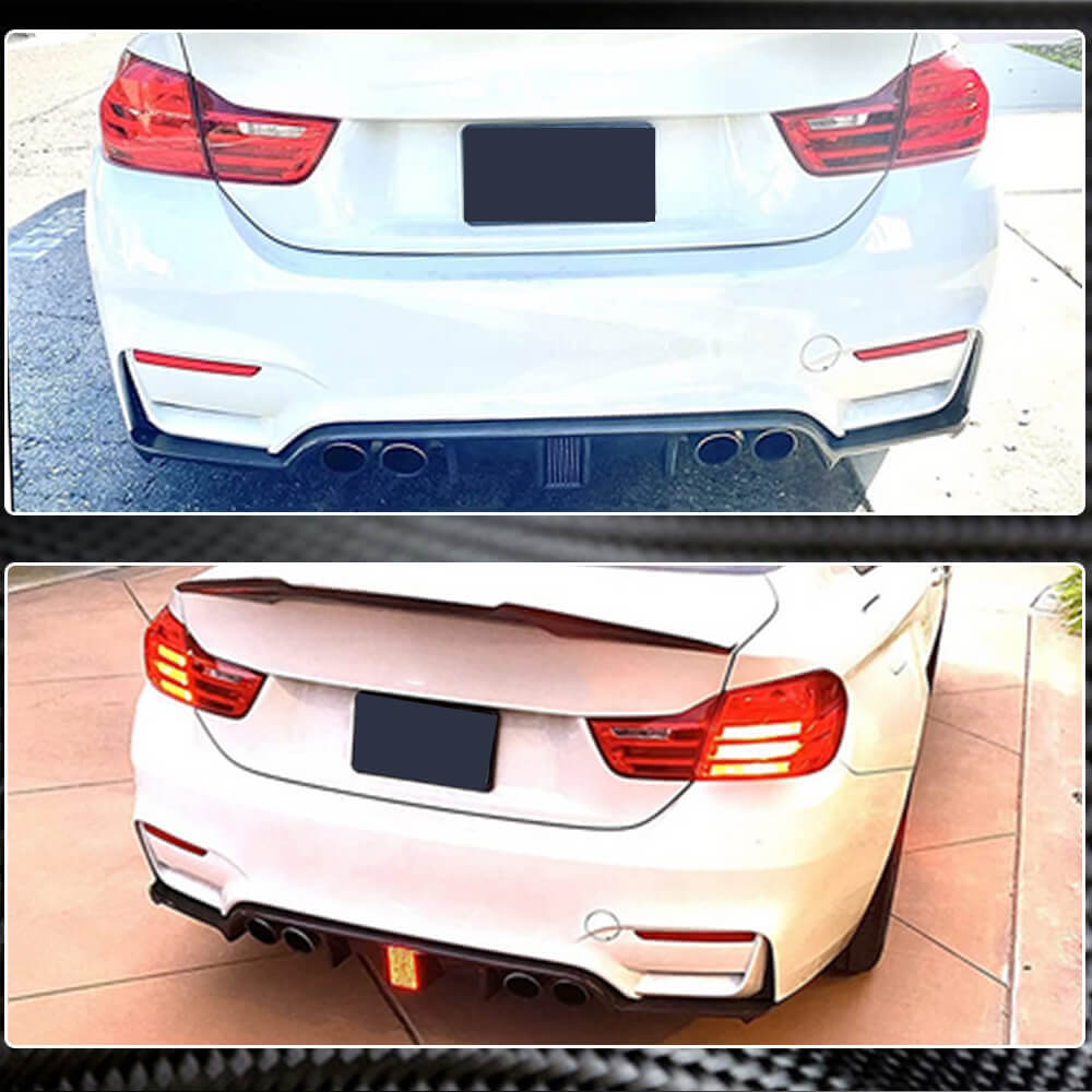 BMW F80 M3 F82 F83 M4 2014-2020 Rear Bumper Diffuser With Brake Light Carbon Fiber-Ahacarbon