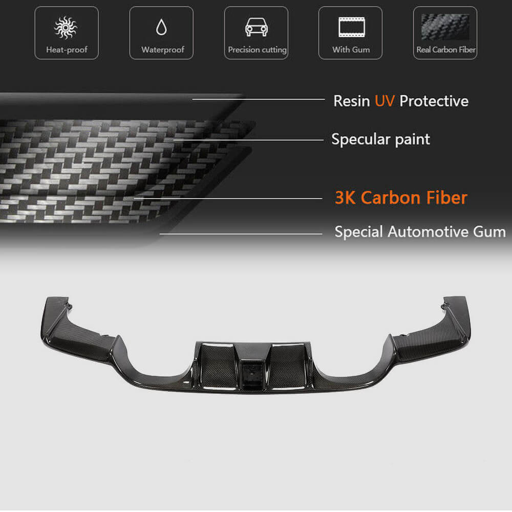 BMW F80 M3 F82 F83 M4 2014-2020 Rear Bumper Diffuser With Brake Light Carbon Fiber-Ahacarbon