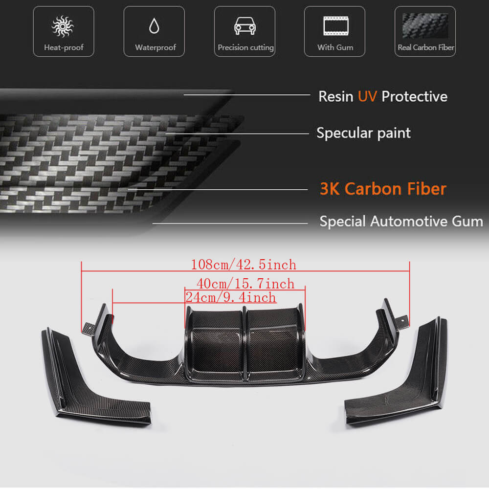 BMW F80 M3 F82 F83 M4 2014-2020 Rear Bumper Diffuser Lip Carbon Fiber-Ahacarbon
