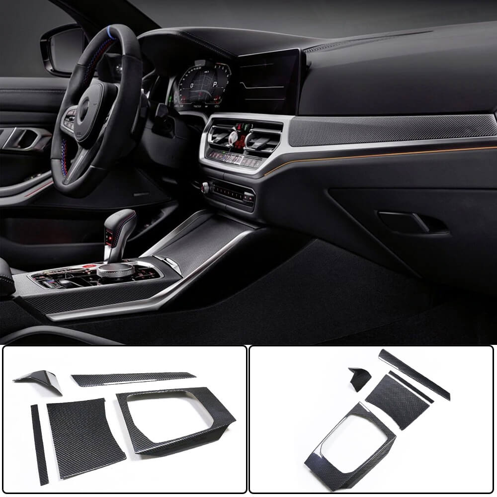 BMW G80 M3 G82 G83 M4 2021+ Interior Center Console Dashboard Trims LHD 5pcs Dry Carbon Fiber-Ahacarbon