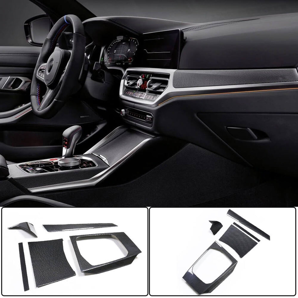 BMW G80 M3 G82 G83 M4 2021+ Interior Center Console Dashboard Trims LHD 5pcs Dry Carbon Fiber-Ahacarbon