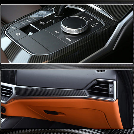 BMW G80 M3 G82 G83 M4 2021+ Interior Center Console Dashboard Trims LHD 5pcs Dry Carbon Fiber-Ahacarbon