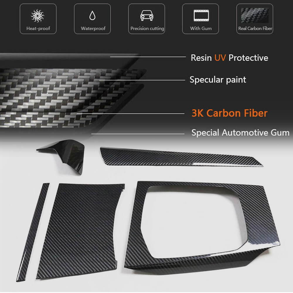BMW G80 M3 G82 G83 M4 2021+ Interior Center Console Dashboard Trims LHD 5pcs Dry Carbon Fiber-Ahacarbon