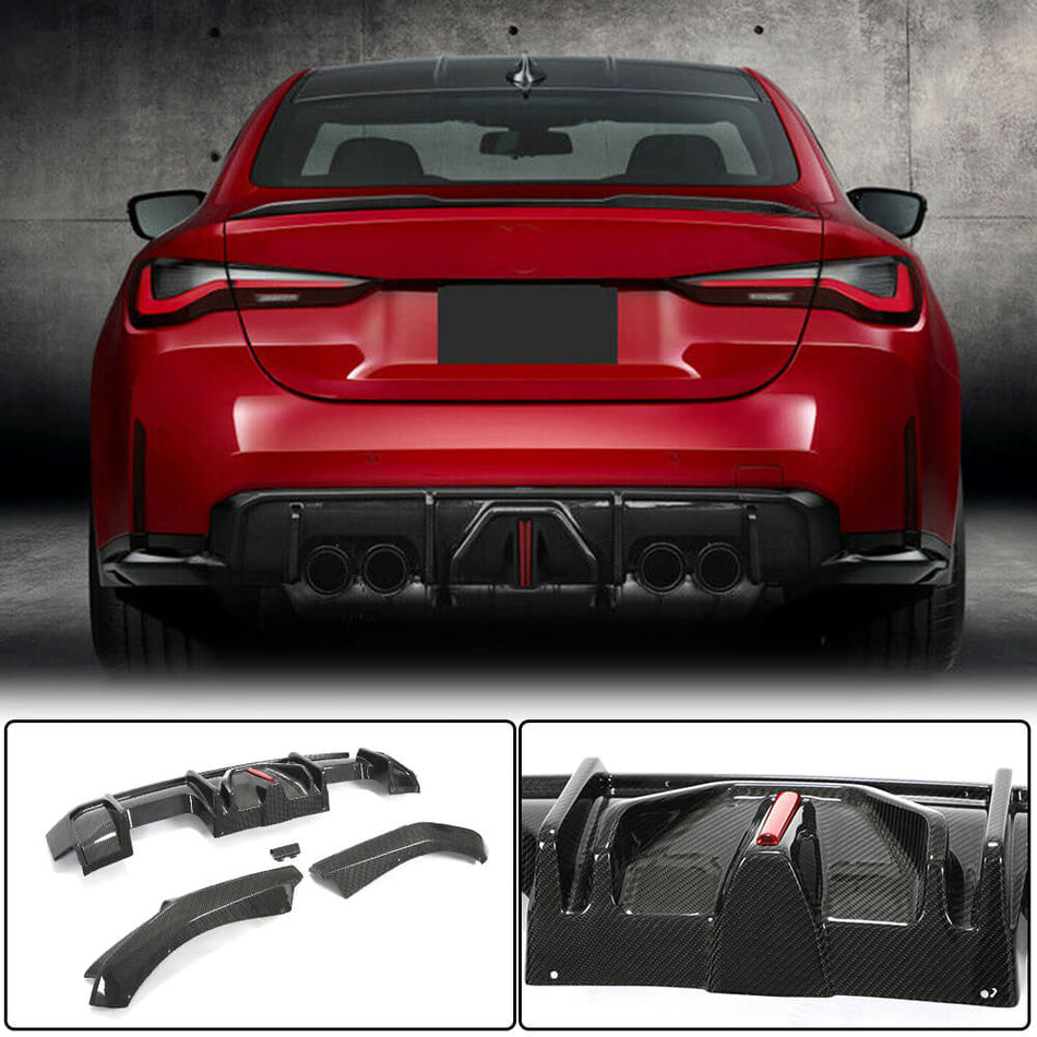BMW G82 G83 M4 Rear Bumper Diffuser With Splitters Dry Carbon Fiber-Ahacarbon